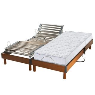 Lit Electrique Matelas Latex 5 Zones + Sommier Electrique 2x70x190 Reglage Fermete Lombaire