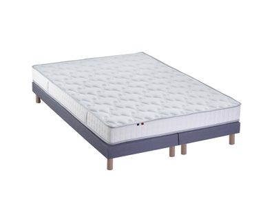 Ensemble Matelas Latex 3 Zones Pure + Sommier 2x80x200 Sommier Bleu Denim