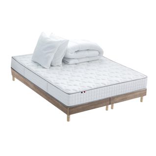 Pack Pret à Dormir Matelas Ressort Cosmos + 2 Sommiers Chene Clair + Couette Oreiller 180x200