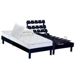 Lit Electrique 100% Latex 5 Zones 85kg/m3 + Couette + Oreillers + Sommier 2x80x200cm