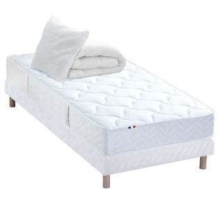 Pack Astre Matelas Ressorts + Sommier + Couette + Oreillers 90 X 190 Blanc