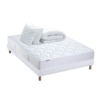 Pack Astre Matelas Ressorts + Sommier + Couette + Oreillers 160 X 200 Blanc