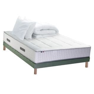 Ensemble Matelas Ressort 7 Zones + Mémoire De Forme + Sommier + Couette + Oreillers 140x190 Vert