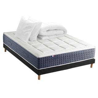 Ensemble Matelas Ressort 7 Zones + Mémoire De Forme + Sommier + Couette + Oreillers 160x200 Noir