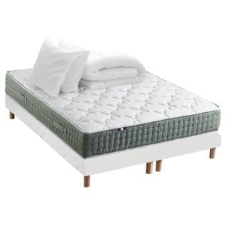 Ensemble Matelas Ressort 7 Zones Hygge + Sommier + Couette + Oreillers 2x80 X 200 Cm Blanc