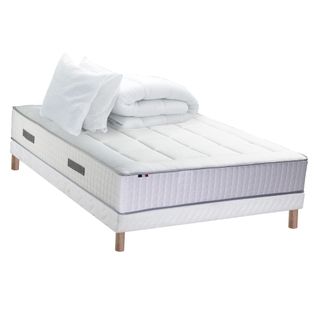 Ensemble Matelas Ressort 7 Zones + Sommier + Oreiller + Couette 140x190 Blanc