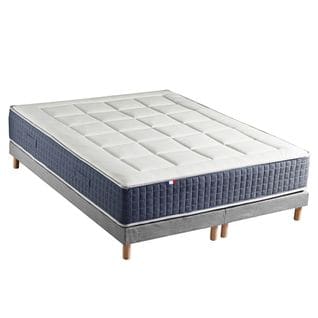 Ensemble Matelas Ressort 7 Zones + Mémoire De Forme + Sommier King Style 2x80 X 200 Cm Gris Chiné