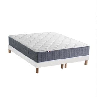 Ensemble Matelas Ressort 7 Zones H.30cm + Sommier Max 2x80 X 200 Cm Blanc