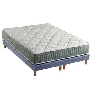 Ensemble + Matelas Ressort 7 Zones Face Hiver/eté Différente Hygge 2x80 X 200 Cm Bleu Denim