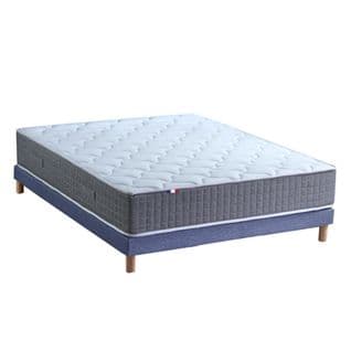 Ensemble Matelas Ressort 7 Zones H.30cm + Sommier Max 140 X 190 Cm Bleu Denim