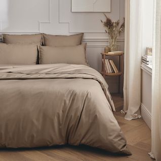 Taie De Traversin En Percale De Coton Taupe 43x230