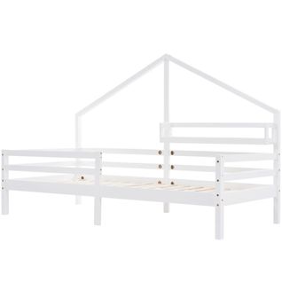 Lit maison lit enfant avec étagère de rangement forme cheminée 90x200 blanc