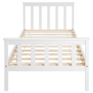 Lit simple avec sommier à lattes et tête de lit 90x200, en bois massif de pin,  blanc