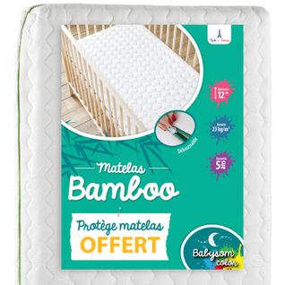 Matelas Bébé Bamboo + 1 Protège Matelas Imperméable  - 60x120 cm - Déhoussable