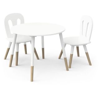 Set 1 Table + 2 Chaises - Fimiana - Style Scandinave - Blanc Mat / Chêne Kronberg