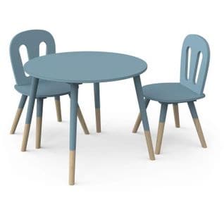 Set 1 Table + 2 Chaises Firmiana - Style Scandinave - Coloris : Bleu Orage Et Bois Naturel