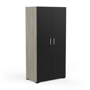 Armoire 2 Portes Penderie + Lingère Izzy Noir Et Bois - Naturel