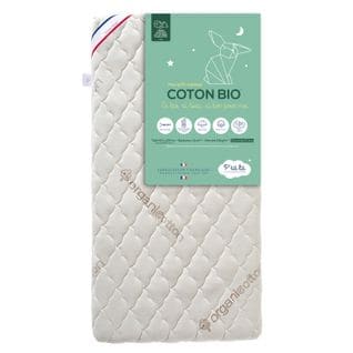 Matelas Bébé Coton Bio 70x140x10 Cm - Sans Traitement Chimique - Déhoussable - Fabrication Française