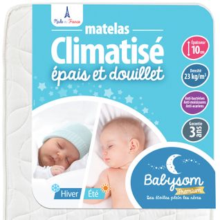 Matelas Bébé Climatisé Eté/hiver - 70x140 Cm - Epaisseur 10cm - Anti Acarien - Fabrication Francaise