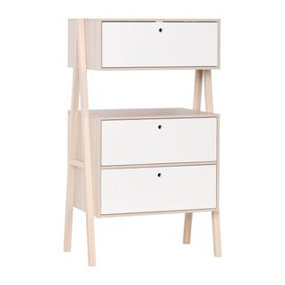 Commode 2 Tiroirs Et 1 Porte Abattant - Blanc Et Beige