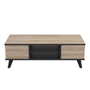 Table Basse 2 Tiroirs Et 2 Niches L106,6 Cm - Décor Chêne Et Noir