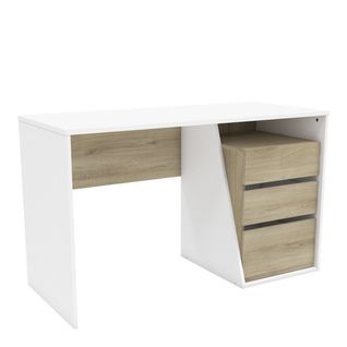 Bureau 3 Tiroirs L127 Cm - Décor Bois Et Blanc