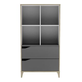 Bibliothèque 2 Tiroirs 4 Niches L70 X H130 Cm - Gris Et Blanc