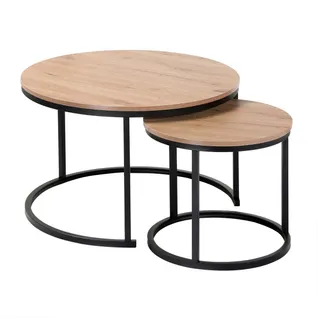 Lot De 2 Tables Basses Gigognes Rondes Effet Bois - L70 X H45,5 Cm