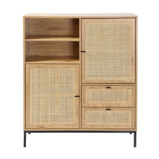 Buffet Effet Bois Avec Façades En Rotin Naturel - H120 X L100 Cm