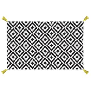 Tapis De Bain "graphisme Et Pompons" - 70x50 Cm - Noir