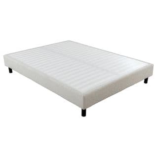 Sommier Déco En Kit + Pieds 160x200 - Newkit 40 Lattes Bois - Tissu Crème - H. 18 Cm