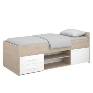 Lit Enfant Avec Rangement Liam - Décor Chêne Jackson Et Blanc - L204 Cm X L95 X H79 Cm