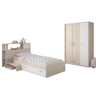 Chambre Enfant Complete - Tete De Lit + Lit + Armoire - Style Contemporain