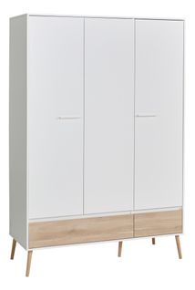 Armoire 3 portes 2 tiroirs L.135 cm ALBORG blanc et imitation chêne