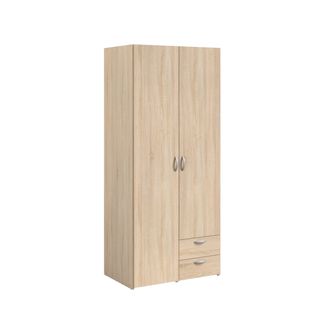 Armoire Varia - Décor Chene - 2 Portes Battantes + 2 Tiroirs - L 81 X H 185 X P 51 Cm