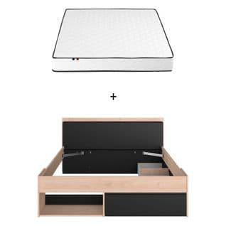 Ensemble LIT PUZZLE imitation acacia et blanc + Matelas ADEONA  140X190CM