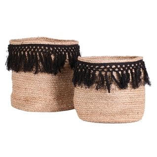 Ensemble De 2 Paniers Jute Tressage Noir