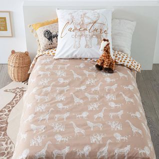 Housse De Couette Enfant 140x200 Savane + Taie 100% Coton 57 Fils