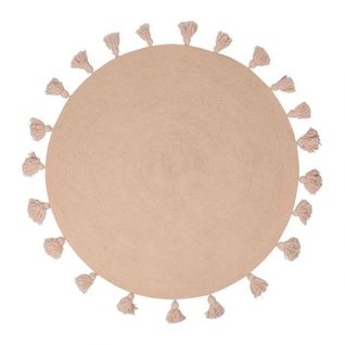 Tapis Rond Pompons Rose Coton D90