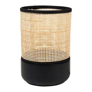 Lampe Typha Base Bois Noir Abat-jour Rotin