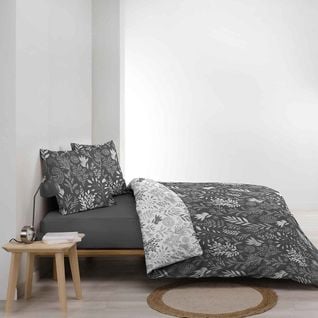 Housse De Couette 260x240 + 2 Taies Suzanne Anthracite Coton 52 Fils