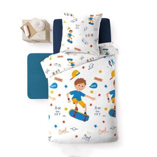 Housse De Couette Enfant 140x200 Skateboy + 1 Taie Microfibre