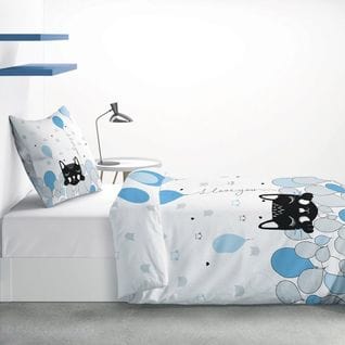 Housse De Couette 140x200 Pussycat Blue + Taie 100% Coton