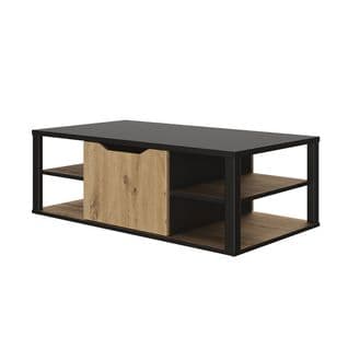 Table Basse Bar- Décor Noir Et Chêne - L 110 X H 38 X P 60 Cm - Dakota
