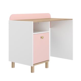 Bureau 1 porte 1 niche ROMY imitation chêne, rose et blanc