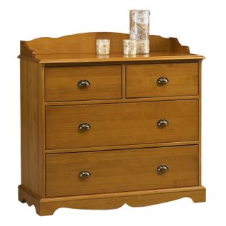 Commode 4 Tiroirs Pin Miel Style Anglais Avec Crédence L 96 H 91.6 P 42 Cm