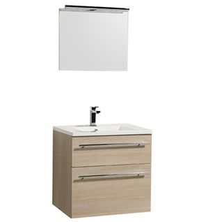 Meuble Sous-vasque 60 cm + Vasque + Miroir + Éclairage Maia / Chêne Naturel