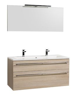 Meuble Sous-vasque 120 cm + Vasque + Miroir + Éclairage Maia / Chêne Naturel
