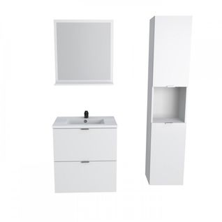 Meuble Sous Vasque Malaga 60 Cm + Vasque + Miroir + Colonne / Blanc