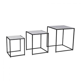 Lot De 3 Tables Basses Marbre Paros / Piètement Noir